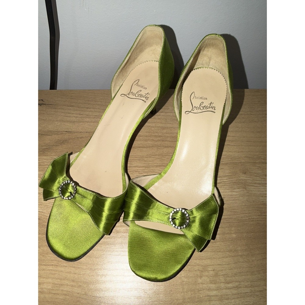 Christian Louboutin Satin Open Toe Red Sole Pump Sz 40
